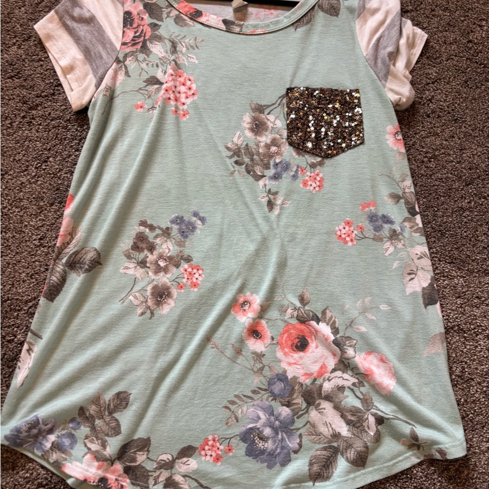 Floral Womens Shirt with Sequin Pocket
